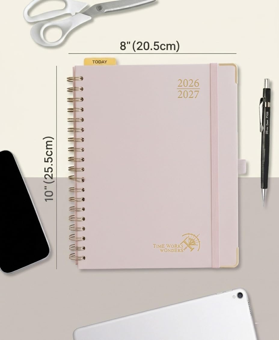 Detalle de POPRUN 2026–2027 Academic Planner, 8" x 10", Hourly Weekly Layout, Light Pink