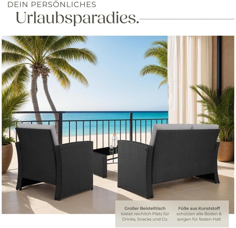 Thumbnail 3 de tectake Lounge Gartenmöbel-Set Poly Rattan – 12-teiliges wetterfestes Lounge-Set für 4 Personen (Schwarz/Grau)