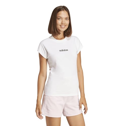 Detalle 2 de Adidas Mujer Essentials Linear Cotton Shirt – camiseta blanca con negro, talla M