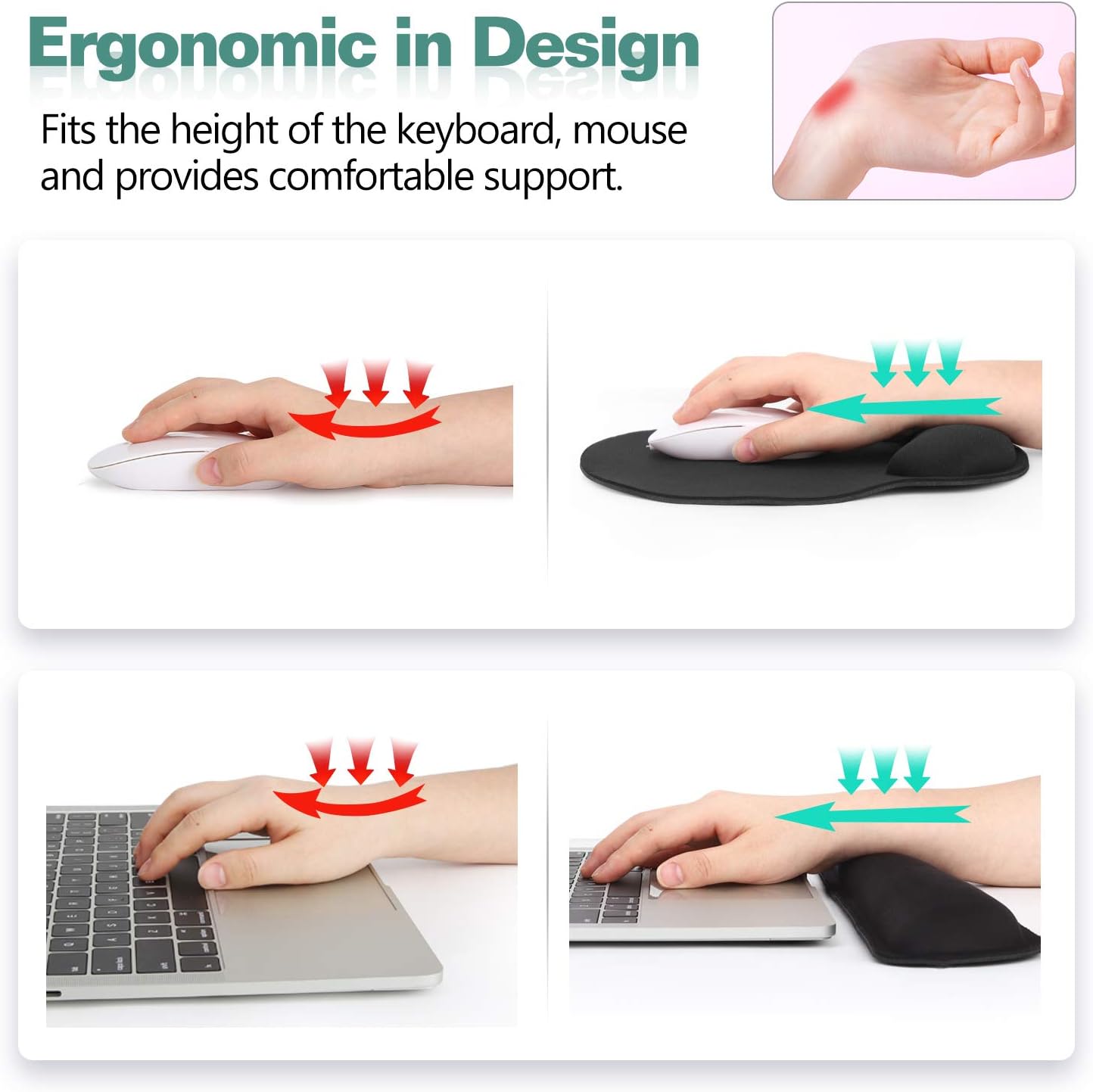Detalle 2 de Moko Keyboard and Mouse Wrist Rest Set, Memory Foam