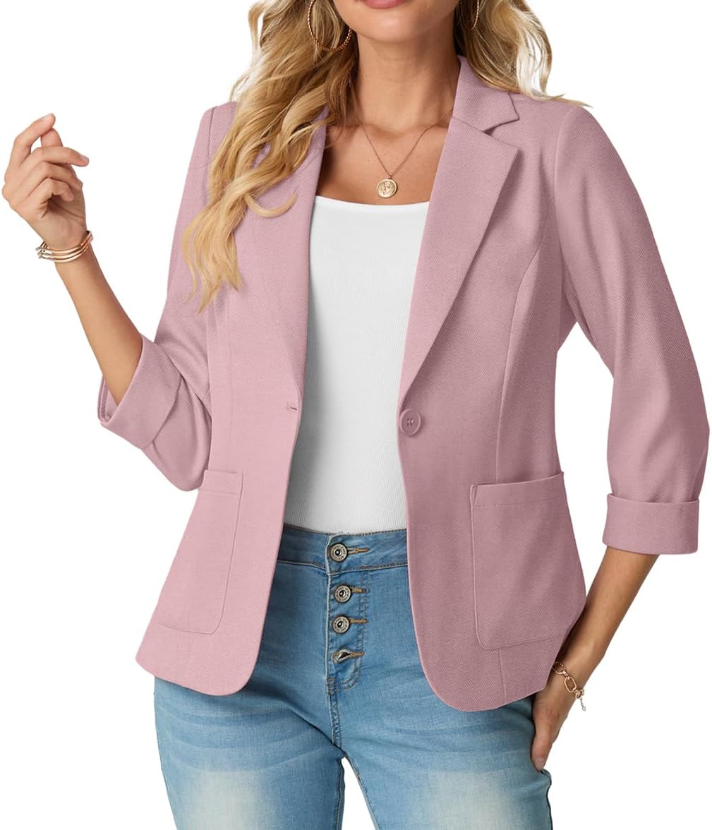 Detalle de GRECERELLE Lightweight Women's Blazer, 3/4 Sleeves, Pockets and Padded Shoulders