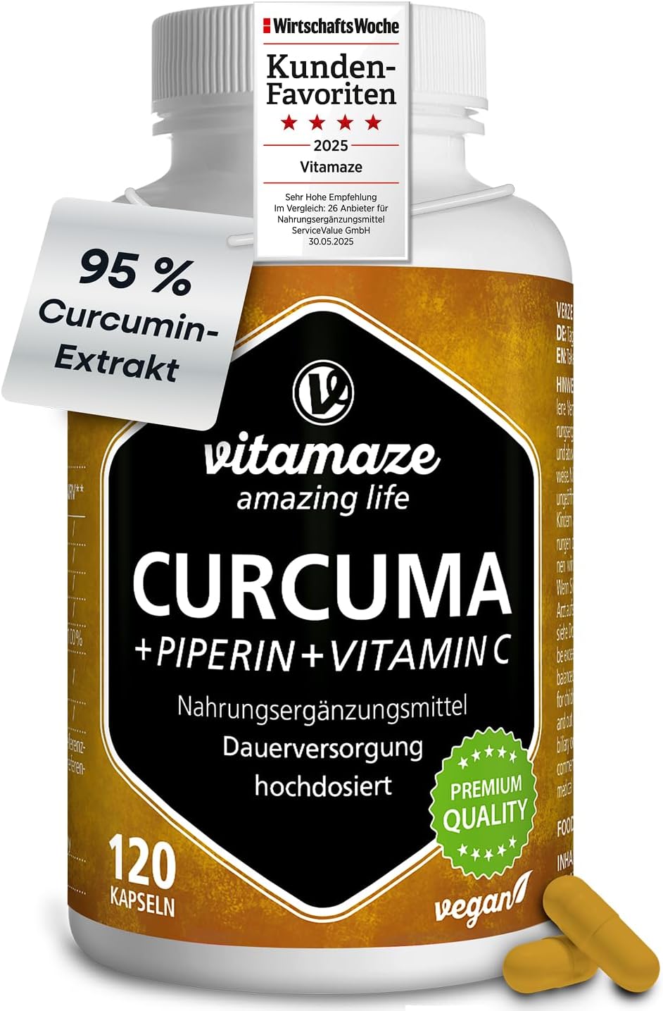 Detalle de Kurkuma Kapseln hochdosiert & vegan – 120 Kapseln