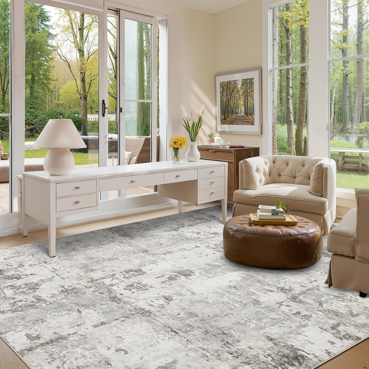Thumbnail 2 de GarveeHome 10x14 Large Area Rug – Neutral Abstract Washable, Non-Slip Backing for Living Room and Beyond