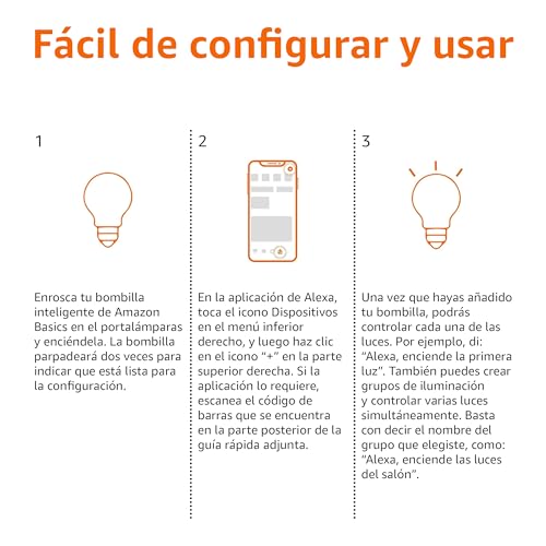 Detalle de Amazon Basics Bombilla LED inteligente regulable E27 (2-pack) — 8W (60W Equivalente), Alexa