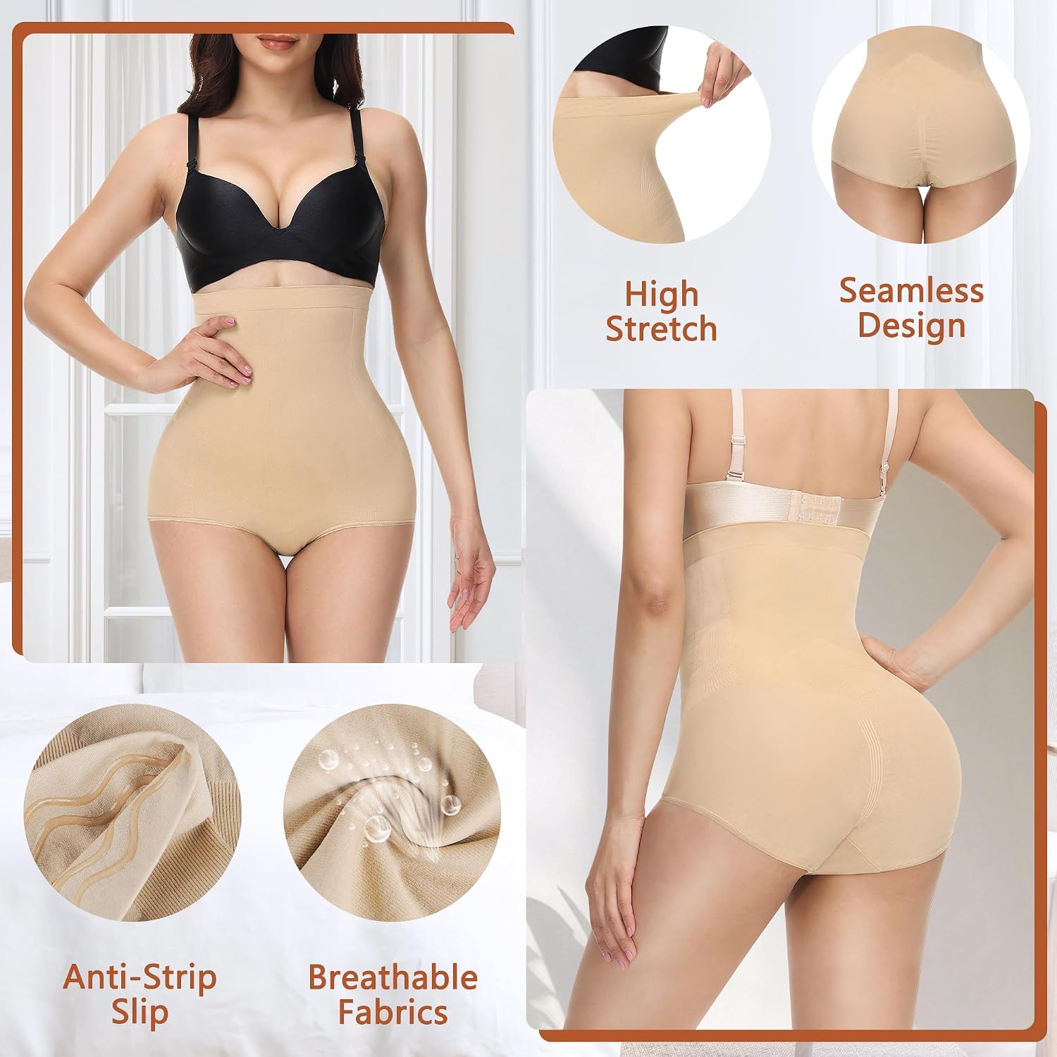 Detalle 1 de Niceuare High-Waisted Shapewear Briefs, Seamless Tummy Control