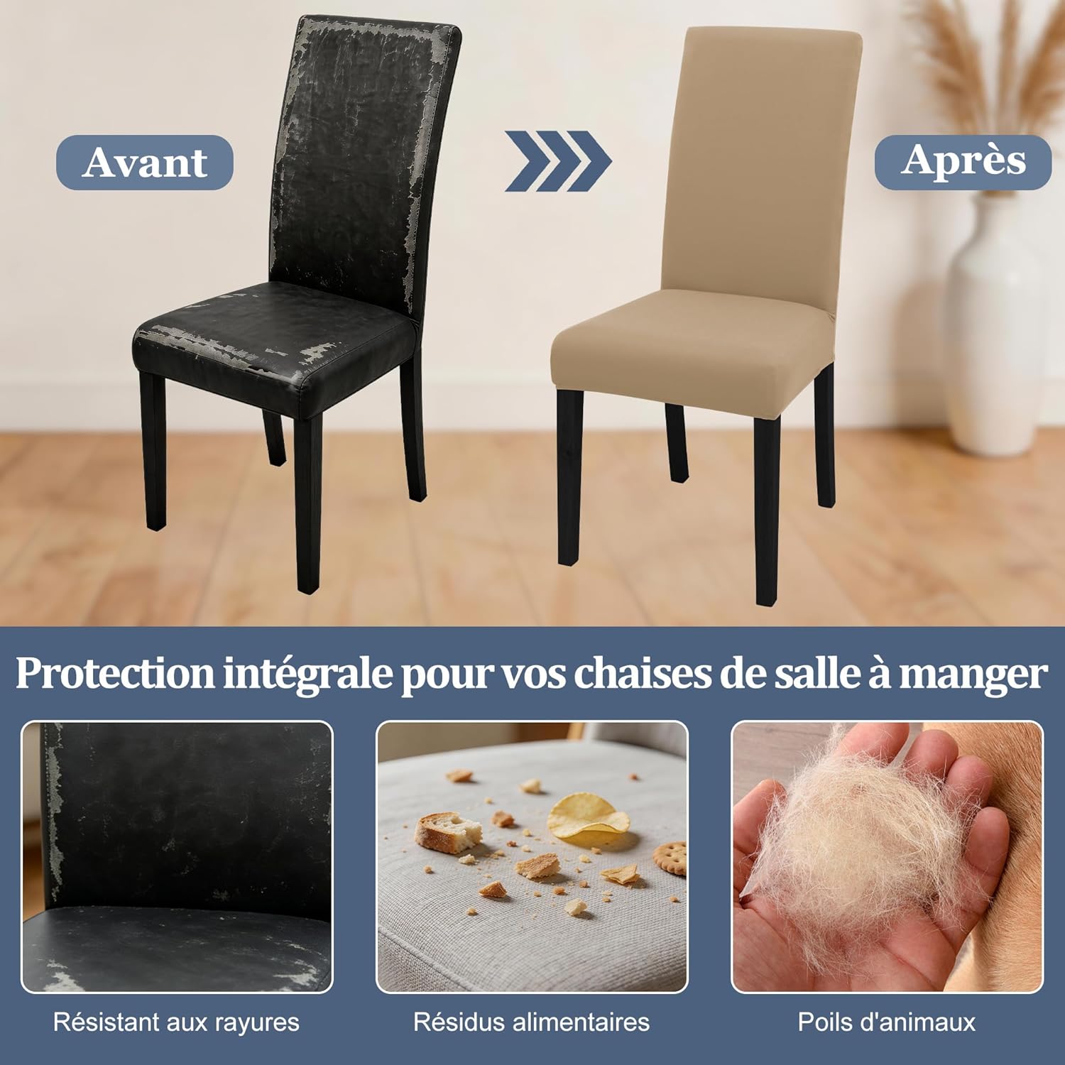 Detalle de SUKAIKEQA housse de chaise haute élastique Jacquard (lot de 4/6/8) – Kaki