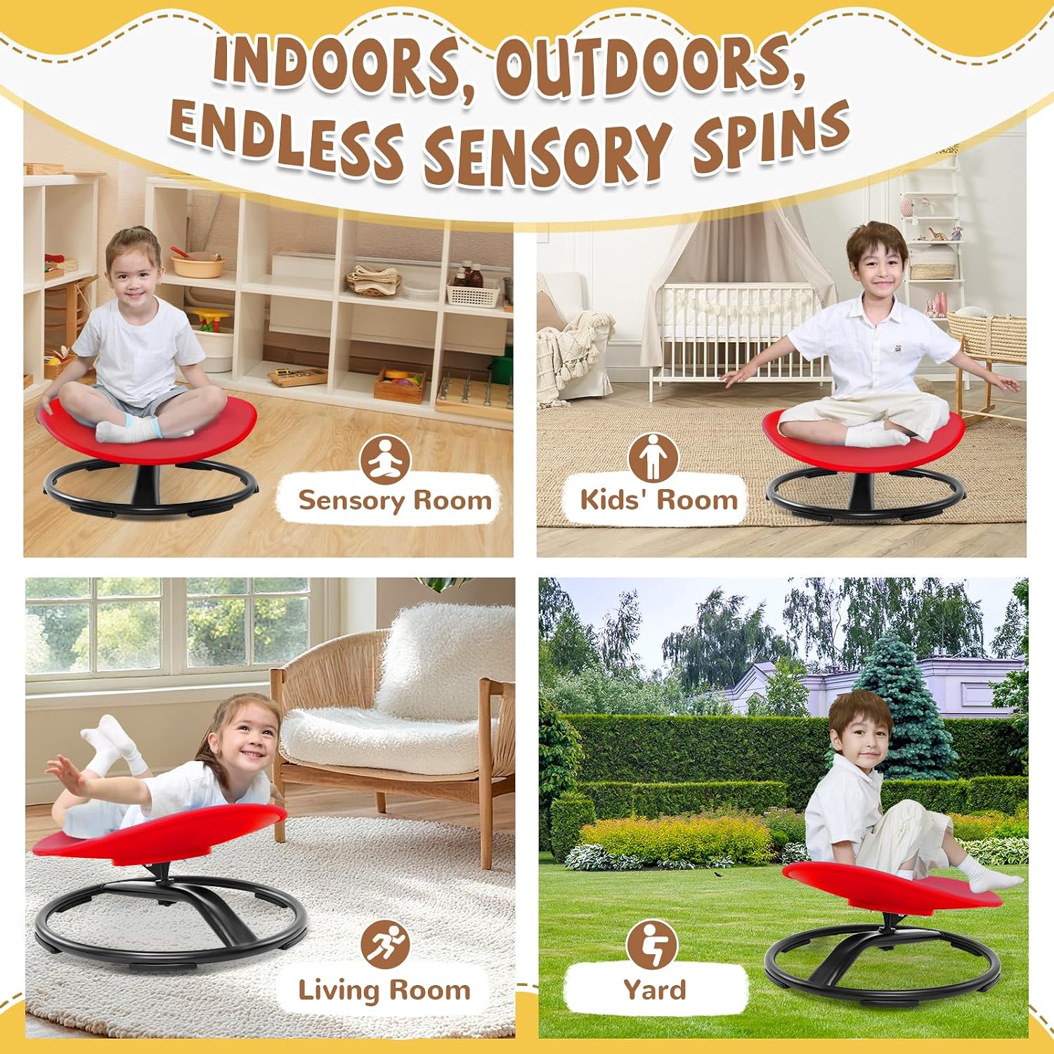 Thumbnail 4 de Zhenx Spinning Chair for Autistic Kids (Ages 3-18) — 220 lb Capacity Sensory Swivel Seat (Red)
