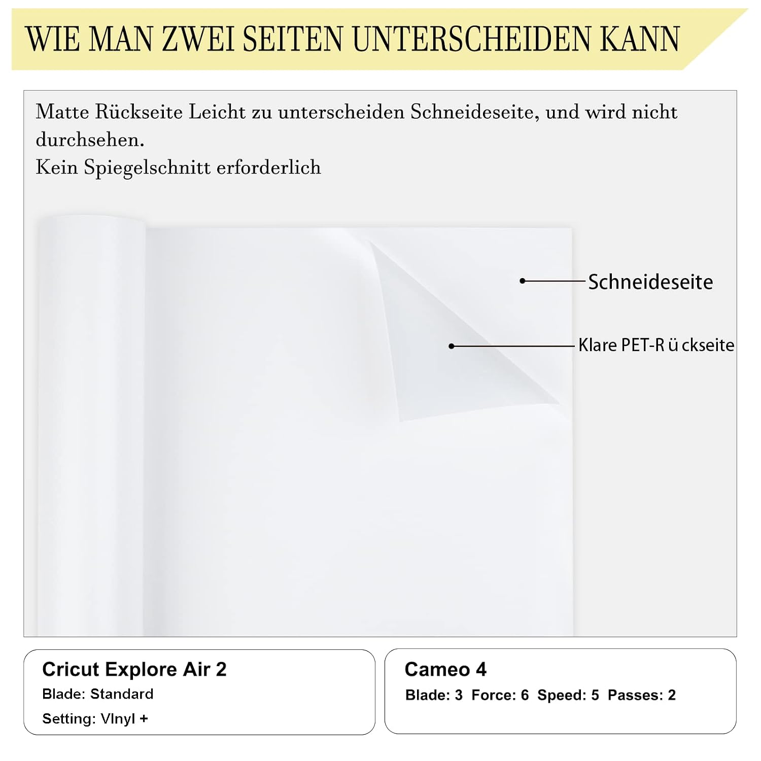 Detalle 2 de Lya Vinyl MattWeiß Plotterfolie Vinyl – 30,5 cm x 5 m PET (mattweiß) für Cricut