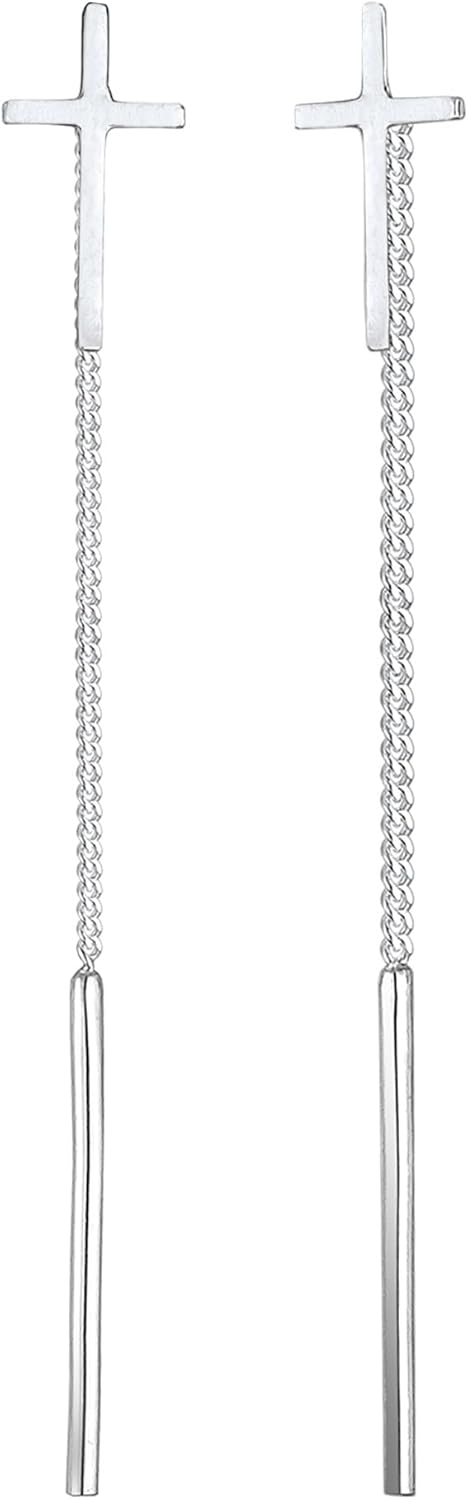 Detalle de Elli Damen Echtschmuck Ohrhänger Kreuz- & Geo-Symbol aus 925 Sterling Silber vergoldet