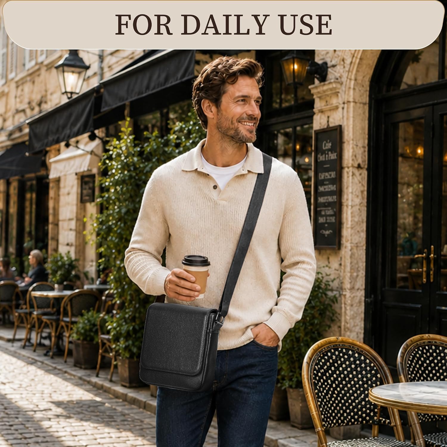 Thumbnail 2 de Eshow RFID Leather Shoulder Bag for Men – Adjustable Crossbody Utility for Work, School and Travel