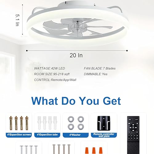 Thumbnail 6 de DWDVBL 50 cm Ventilateur de Plafond silencieux avec lumière et télécommande – 6 vitesses, LED dimmable et direction réversible