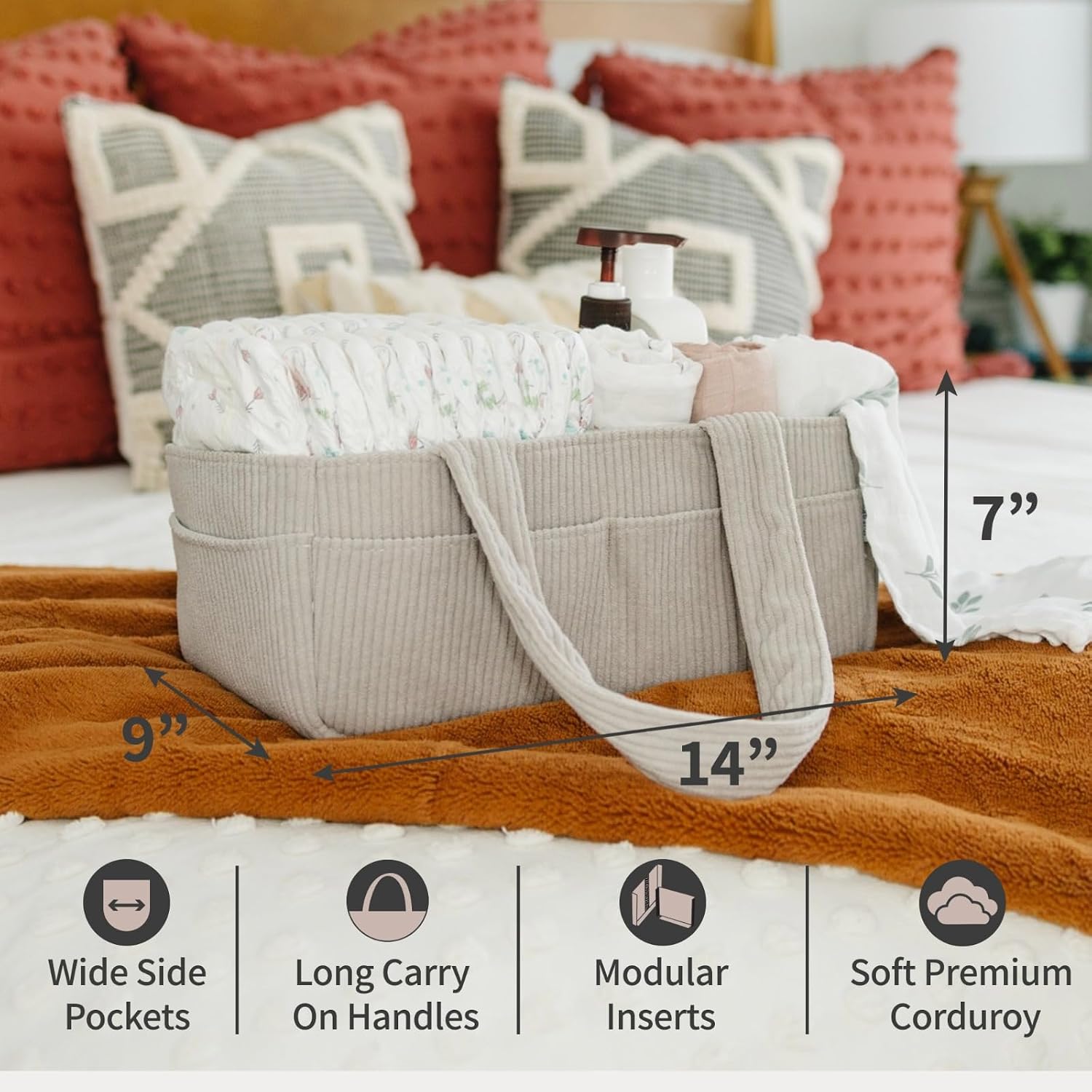 Detalle de PUTSKA Baby Nappy Caddy Organiser (Corduroy Grey) for Changing Table & Car