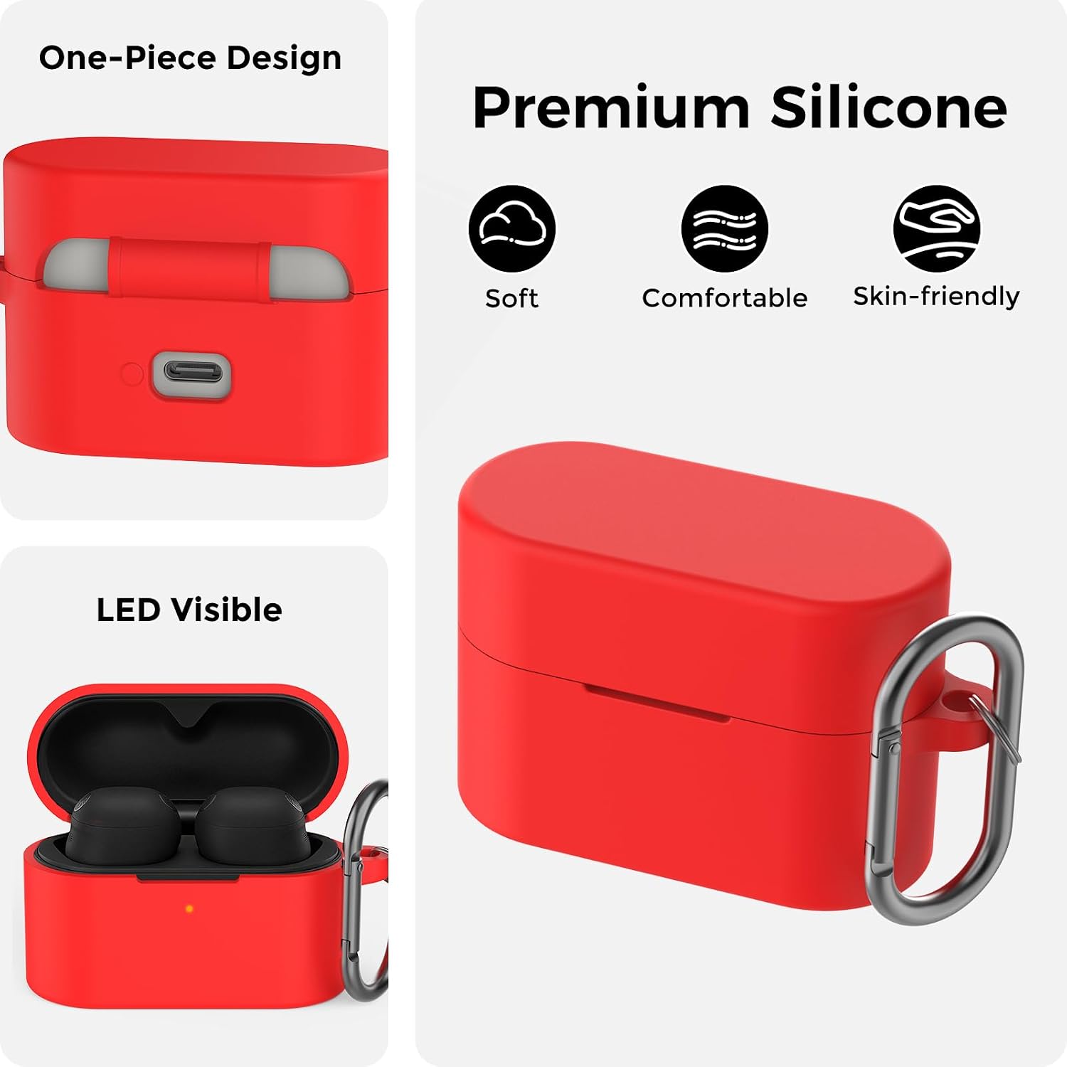 Detalle de AhaStyle Silicone Case for Sony WF-1000XM6 (2026) with Carabiner – Full Protection, LED Visible