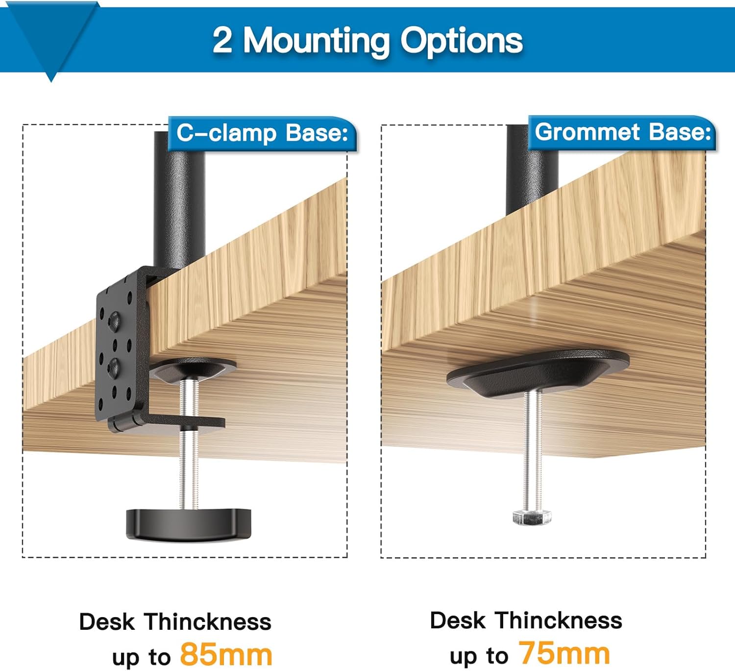 Thumbnail 4 de HUANUO Laptop Mount: Height‑Adjustable Dual Monitor Mount with Laptop Tray for 13–27in Monitors and 10–17in Notebooks