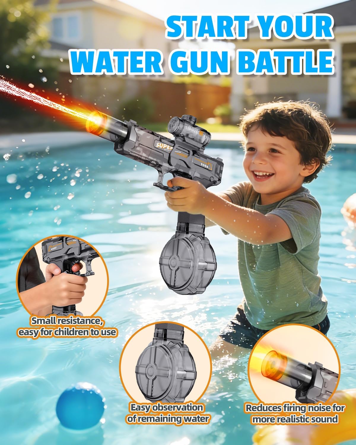 Thumbnail 3 de 2Pcs Electric Water Gun for Kids & Adults with LED Muzzle — Rechargeable, 26FT Range