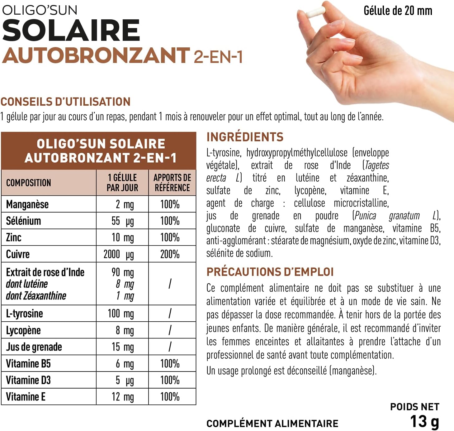 Detalle 2 de BRONZAGE – Autobronzant en gélules 2-EN-1 GRANIONS, complément alimentaire (1 mois, 30 gélules)