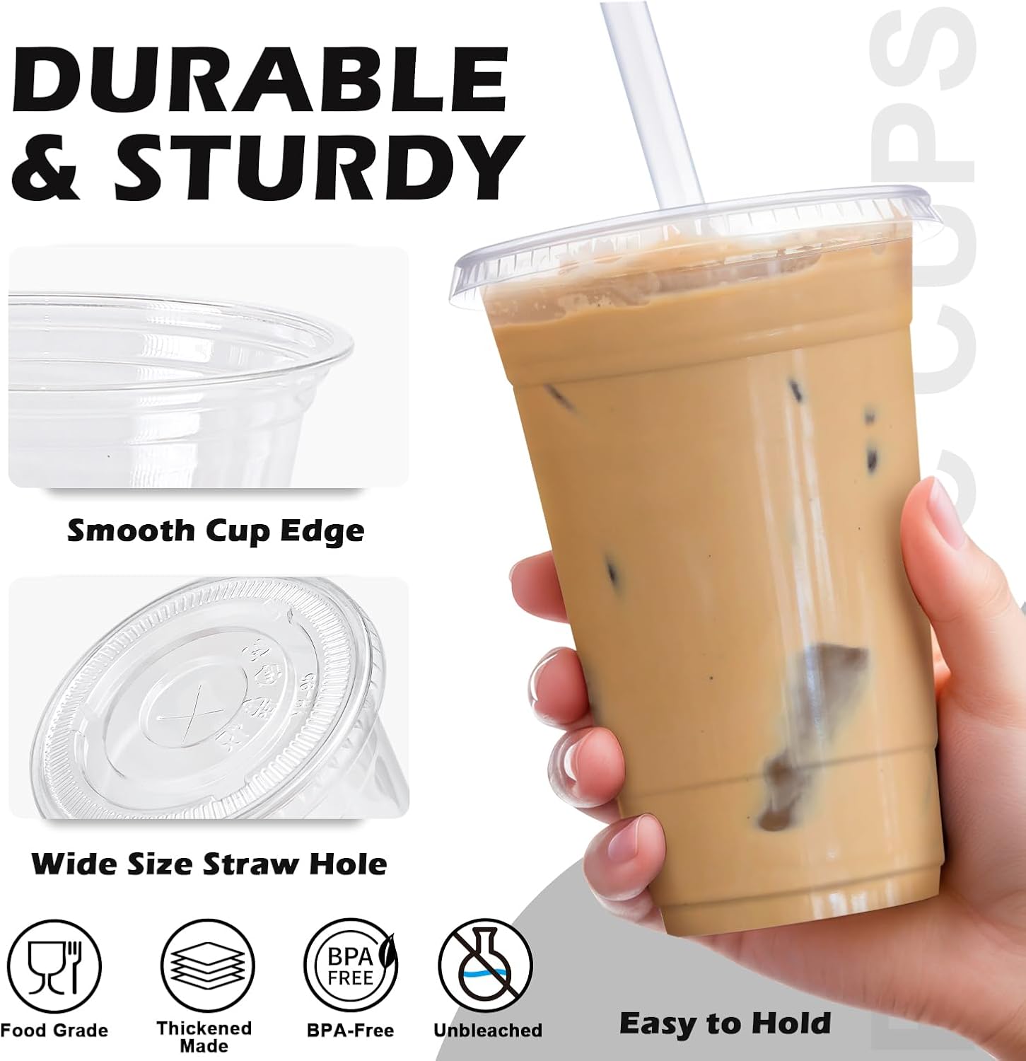 Detalle de Huifany 100 Pack 20 oz Plastic Cups with Lids and Straws