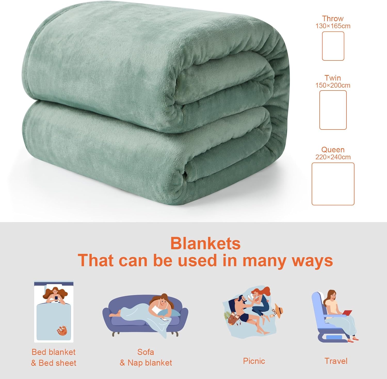 Thumbnail 4 de EHEYCIGA Fleece Blanket Extra Large Sage Green 270x230cm