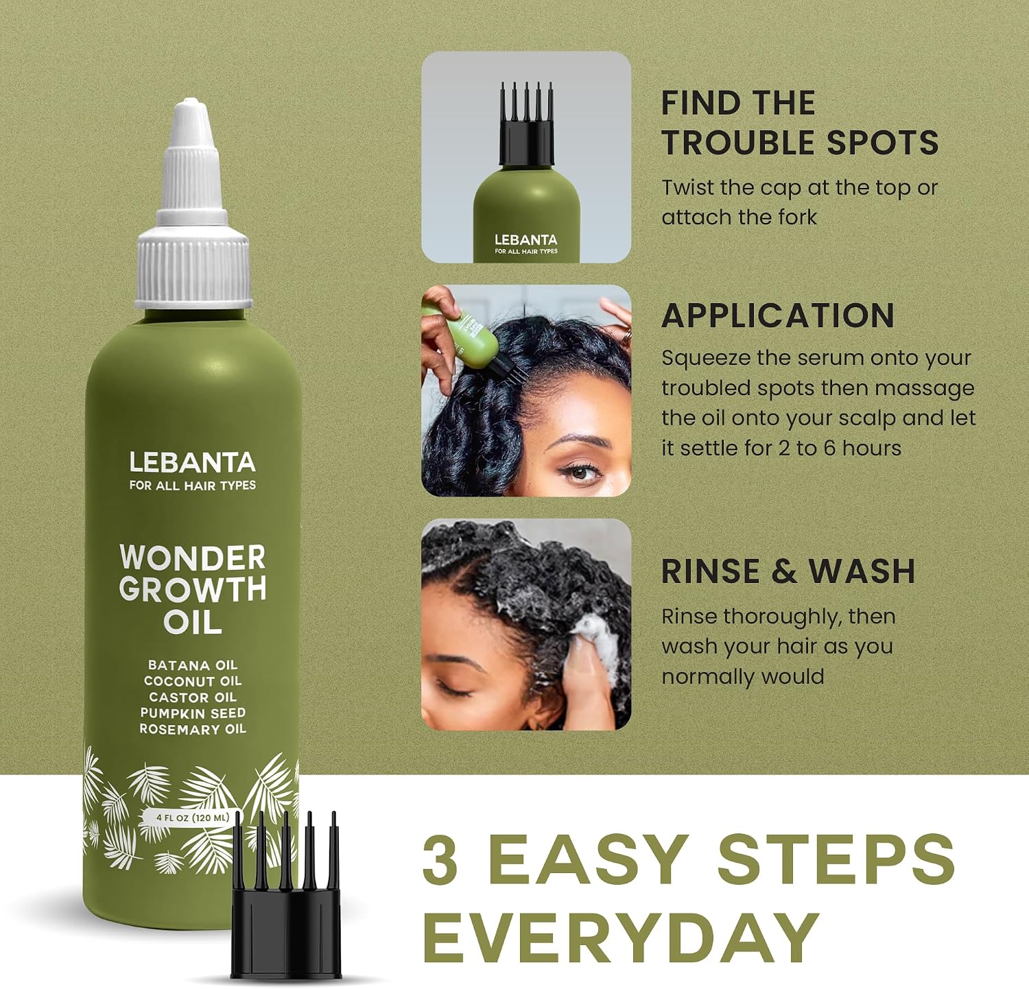 Detalle de Lebanta Batana Oil for Hair - 100% Pure & Natural Blend for Thicker, Stronger-Looking Hair