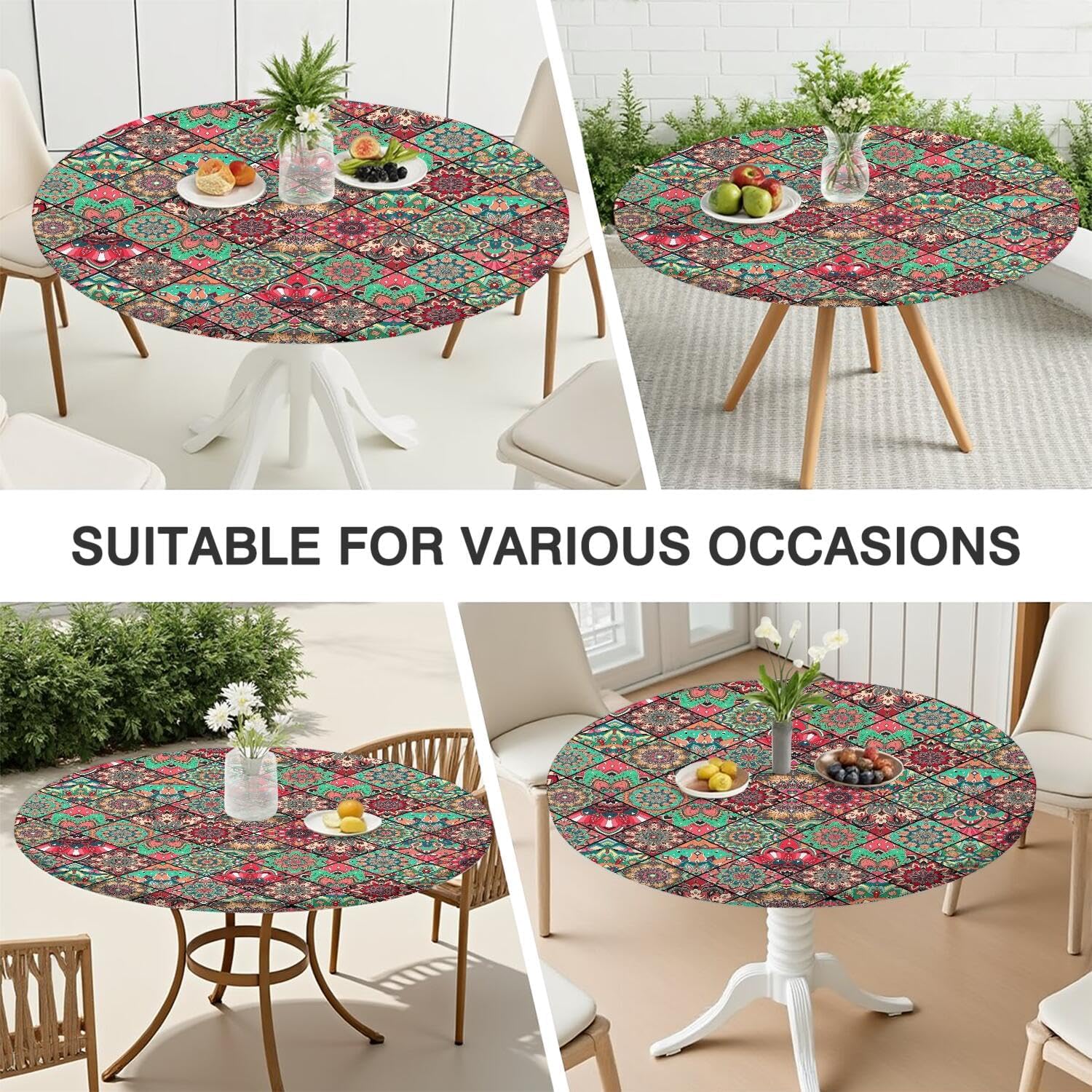 Detalle 1 de BOOWEATS Round Fitted Tablecloth, 42-Inch