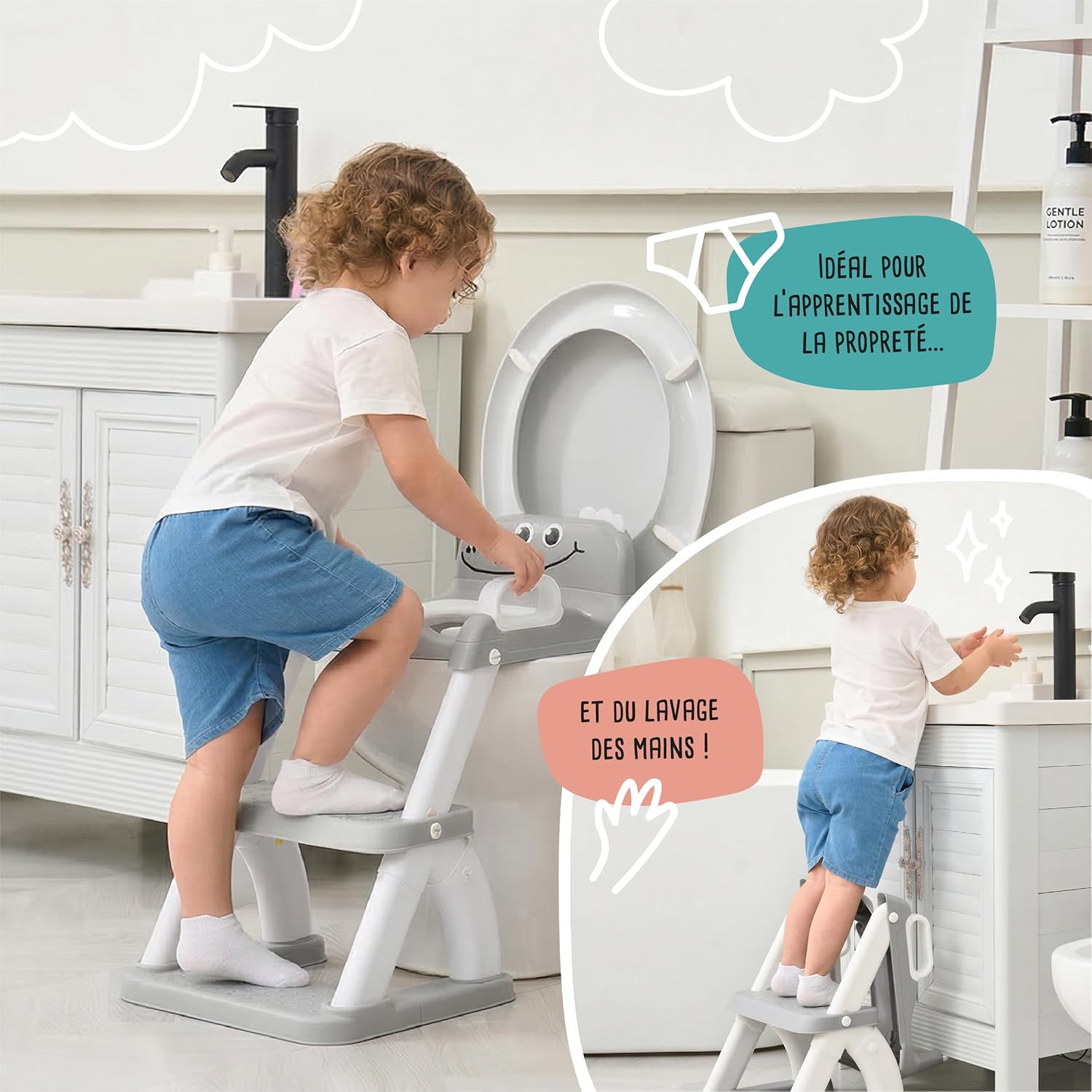 Thumbnail 5 de Réducteur de toilette enfant avec marche pliable – siège WC pour apprentissage de la propreté (garçons et filles)