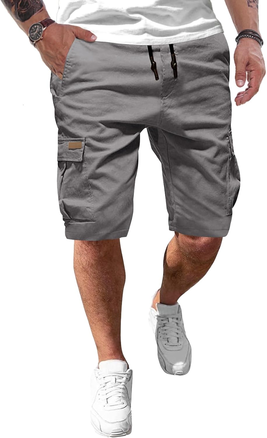 Detalle de JMIERR Cargo-Shorts Herren aus Baumwolle mit Taschen – kurze Freizeithose für Sommer, Sport und Alltag