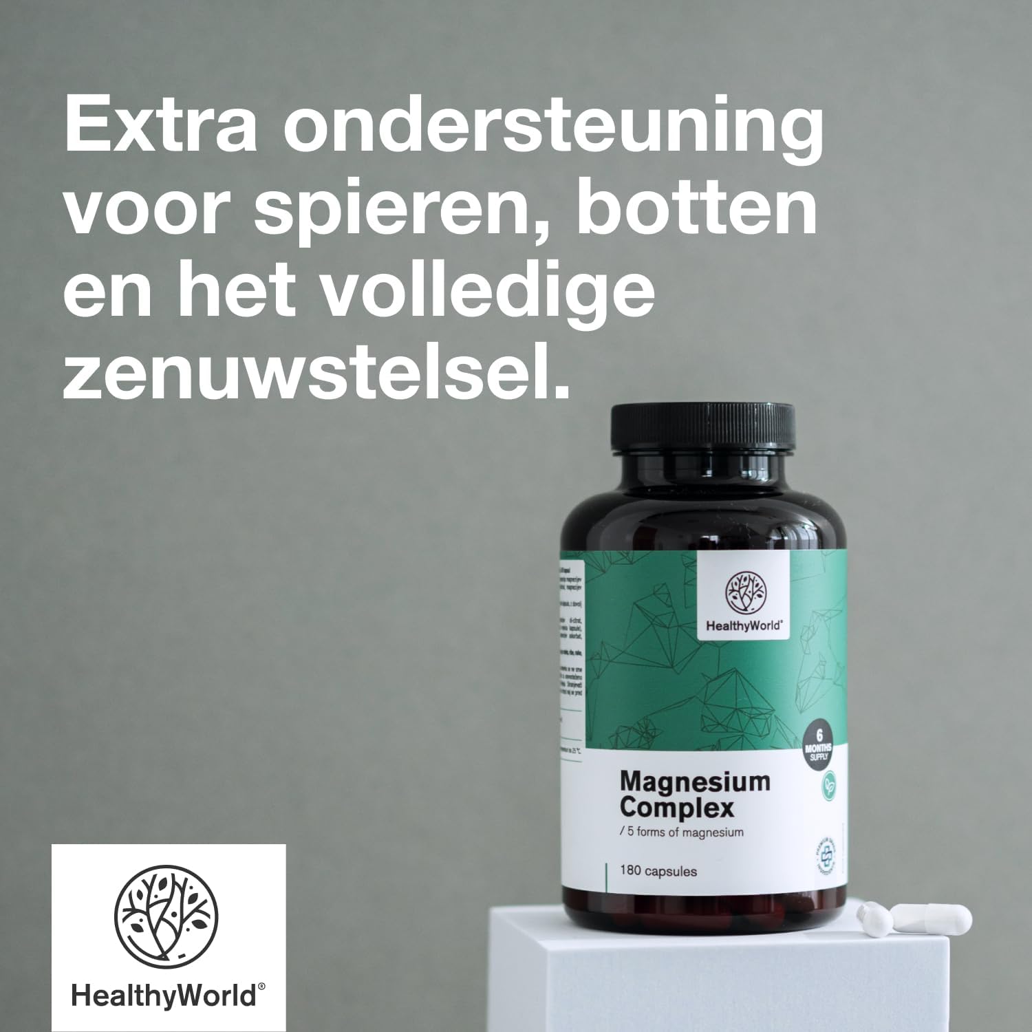 Thumbnail 5 de HealthyWorld Magnesium Complex, 180 plantaardige capsules met 5 magnesiumvormen