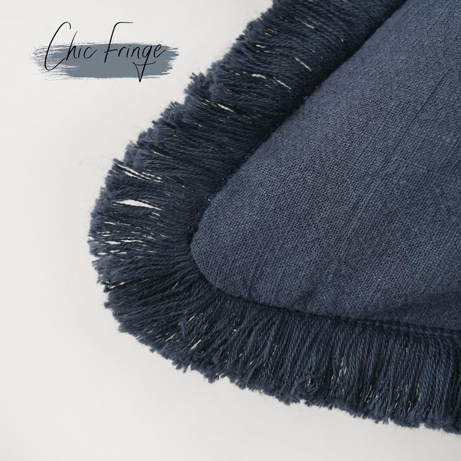 Detalle de Foindtower 2-Pack Decorative Linen Fringe Throw Pillow Covers in Navy Blue (20x20)
