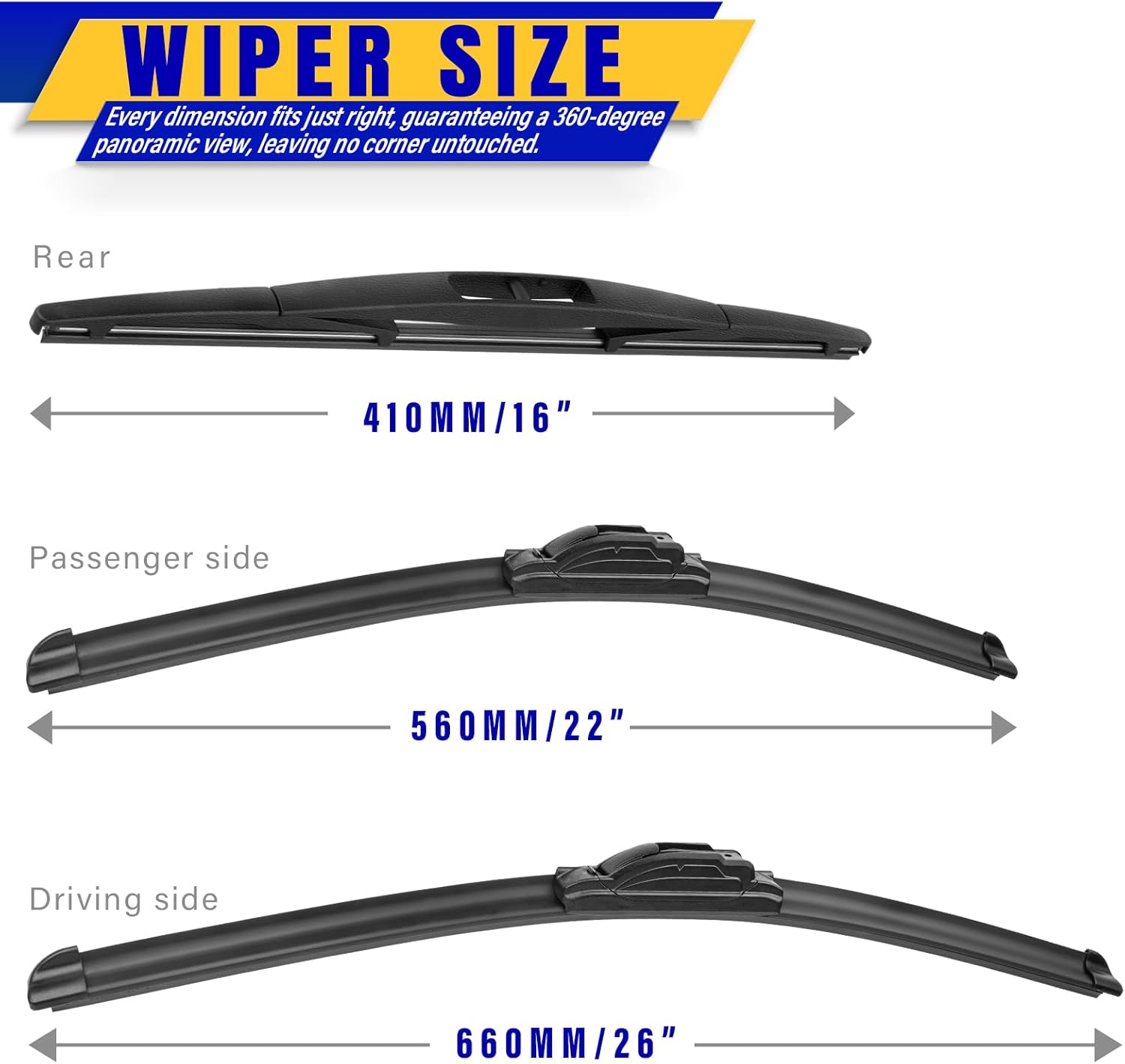 Detalle 2 de Universal Replacement Windshield Wipers 26/22/16 in — 3-Pack