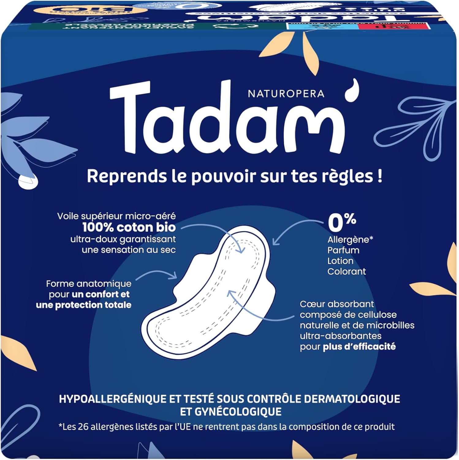 Thumbnail 2 de TADAM’ serviettes hygiéniques bio dermo-sensitives ultra fines à ailettes, flux normal (confort nocturne)