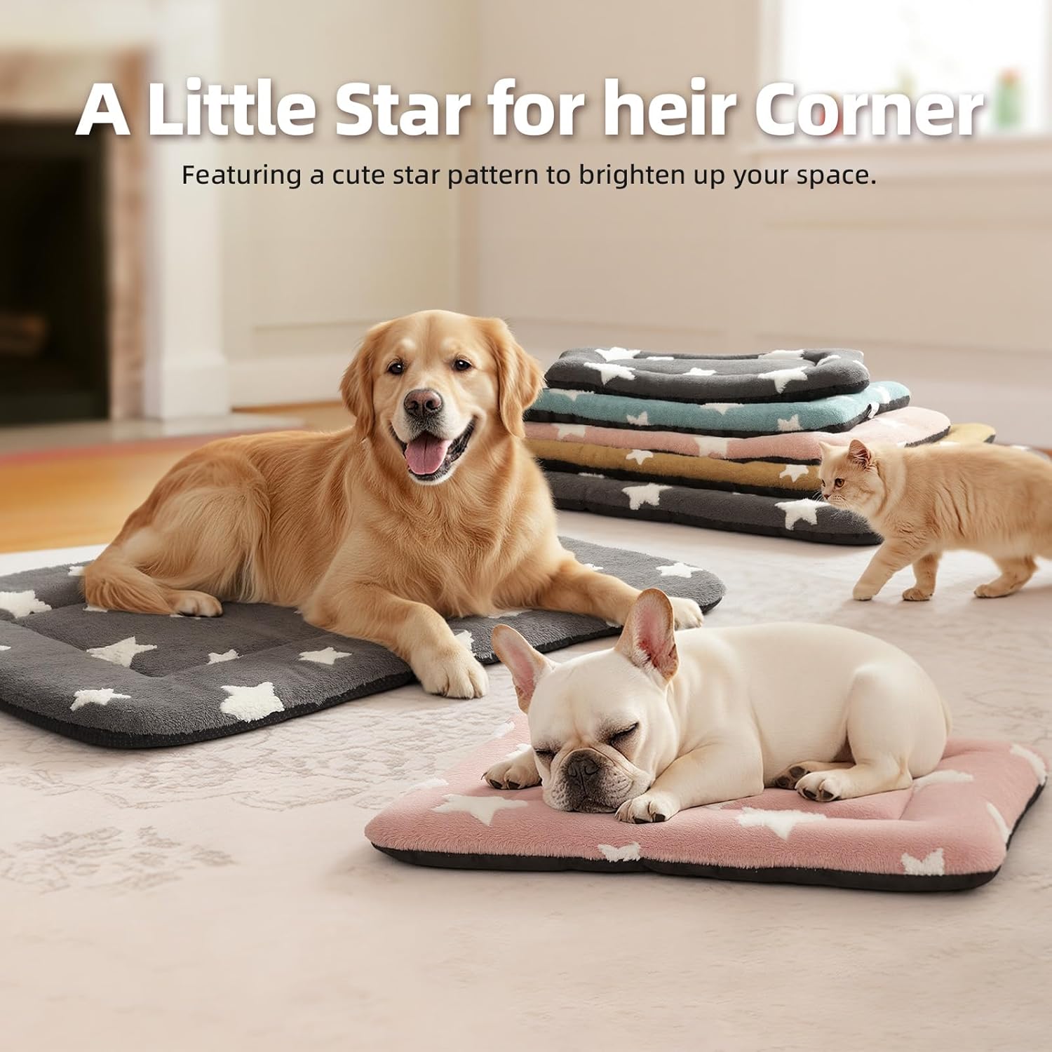 Thumbnail 4 de MORA PETS Medium Dog Crate Bed Mattress 60 x 45cm (star pattern pink) – washable flat crate mat