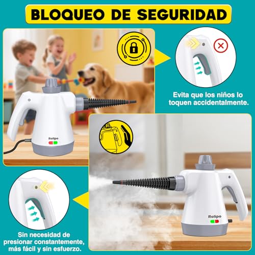 Detalle de Rolipo Limpiador a vapor portátil a presión con 12 accesorios: limpieza eficiente sin productos químicos