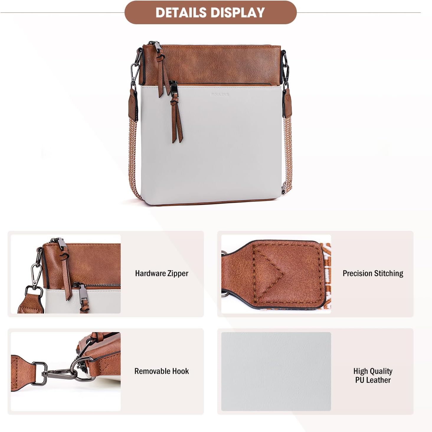 Thumbnail 3 de Roulens Trendy Crossbody Bag for Women – lightweight medium vegan leather purse with adjustable wide strap