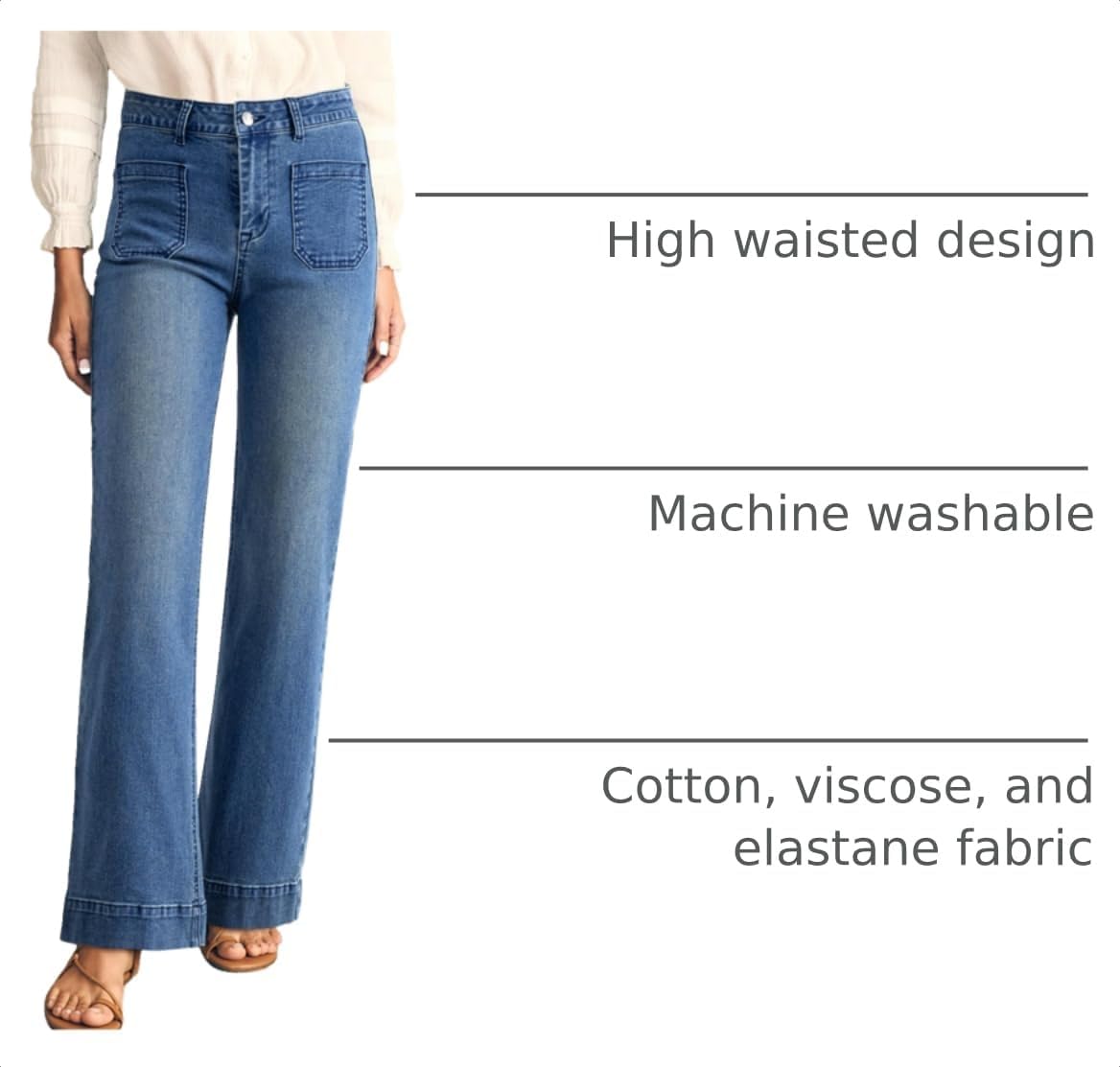 Detalle de Astylish AHBW7874977-P Women's High-Waisted Wide-Leg Stretch Jeans