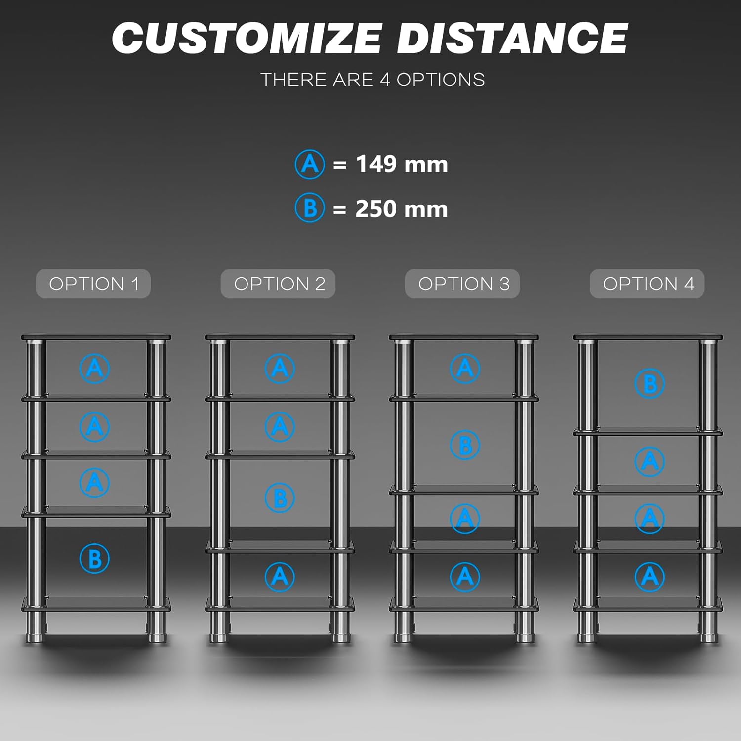 Thumbnail 5 de Meuble HiFi Console 5 niveaux HF1002 en verre trempé noir pour TV, lecteur DVD, Xbox et consoles