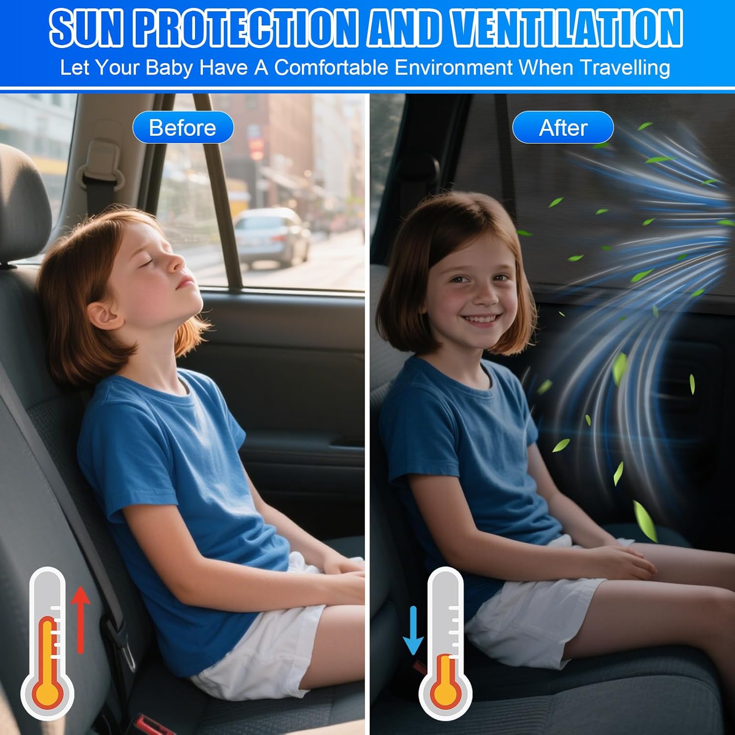 Thumbnail 1 de 2 Stück Sonnenschutz Auto Baby mit UV Schutz – 125×80 cm Dehnbarer Sonnenschutz für Heckfenster