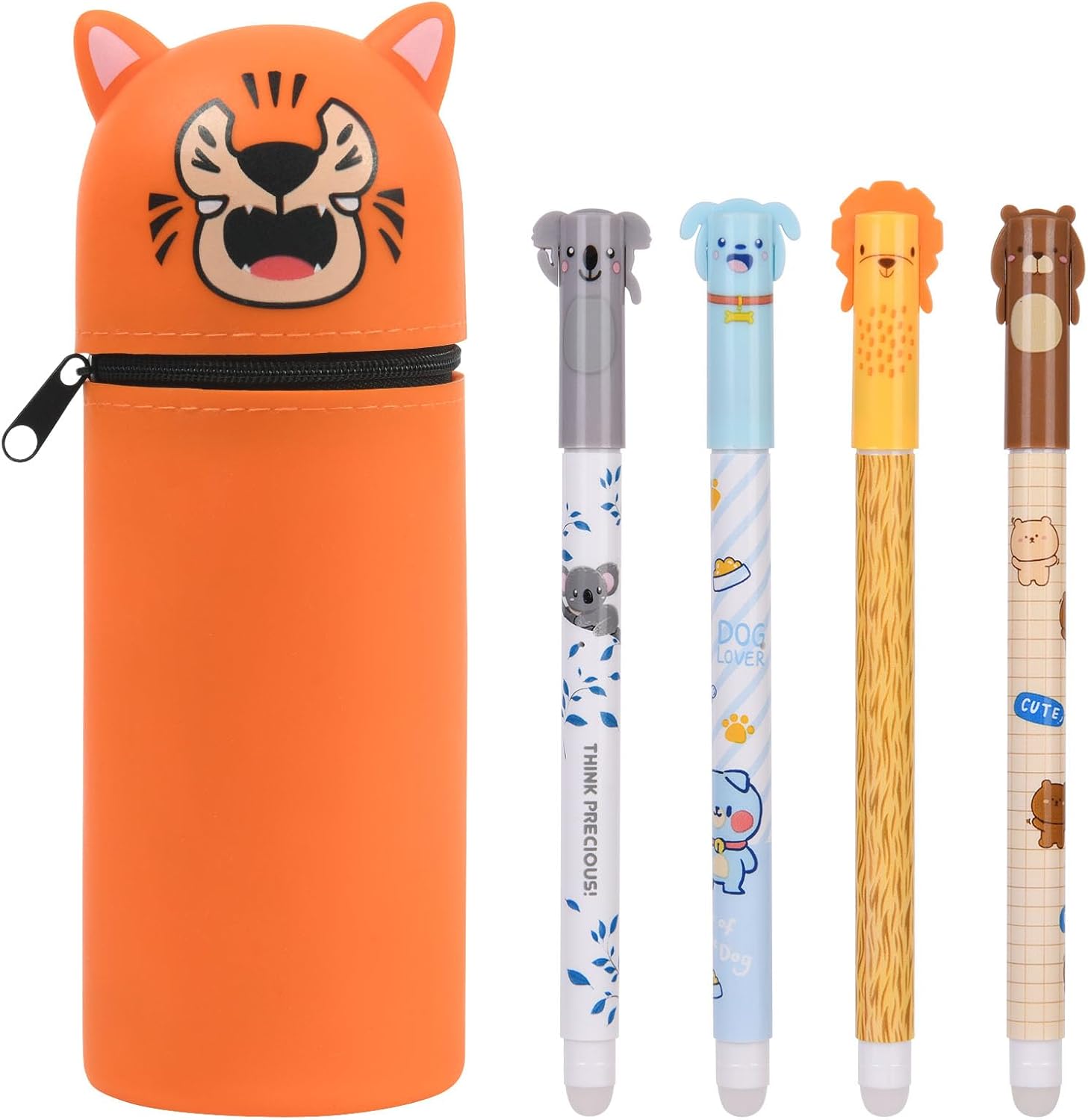 OFFCUP Astuccio Telescopico in Silicone 2-in-1 con 4 Penne Cancellabili – Tigre