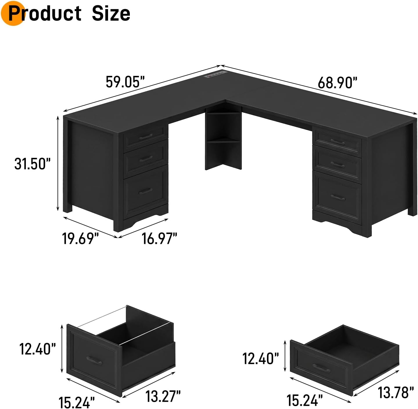 Detalle de Halitaa L-Shaped Desk with 6 Drawers