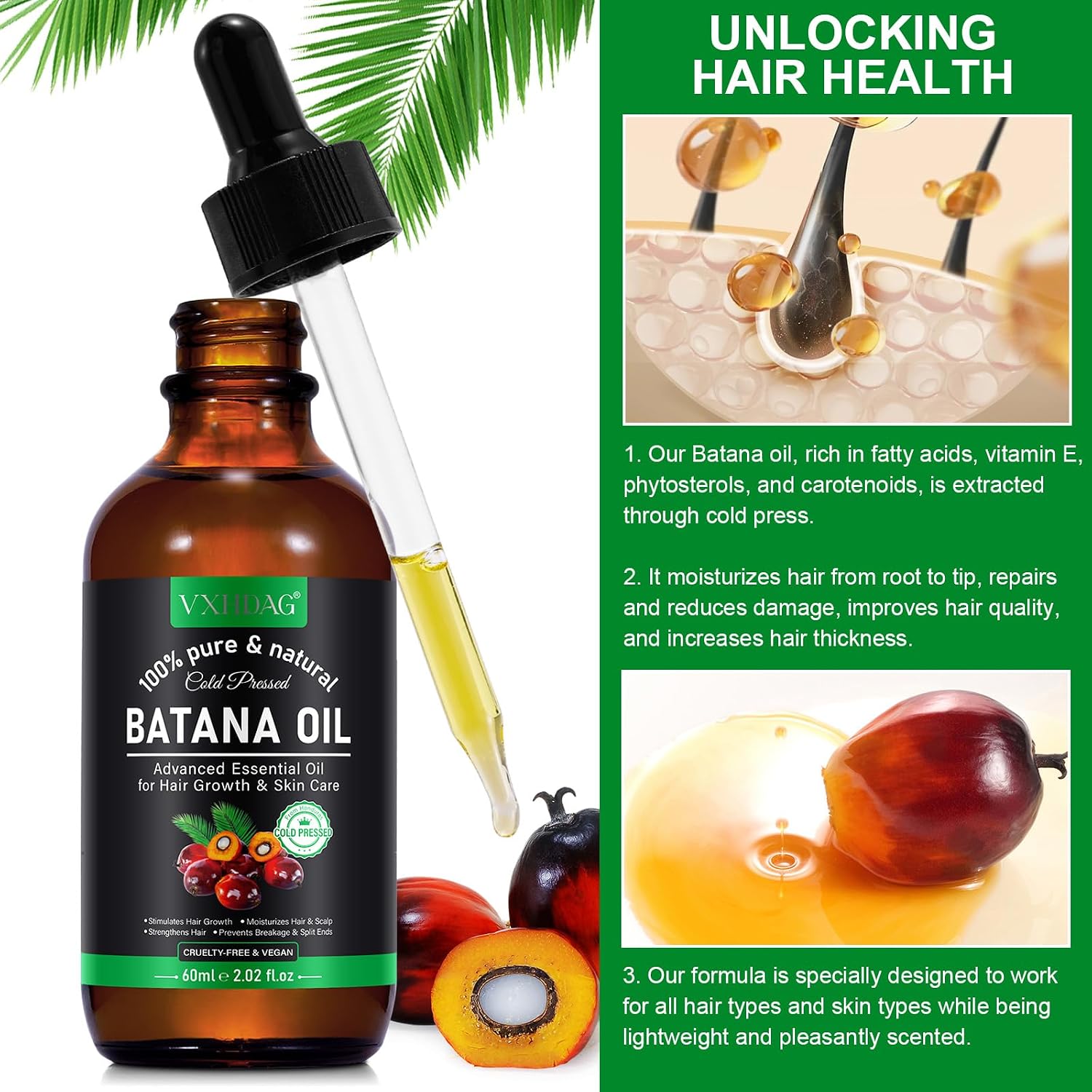 Detalle de VXHDAG Batana Oil for Hair, 4.04 fl oz, 100% Pure from Honduras