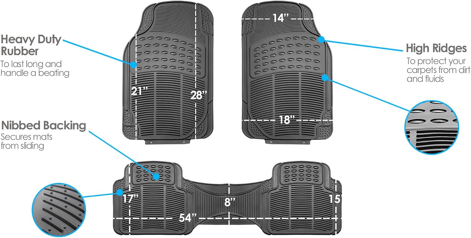 Thumbnail 4 de FH Group Universal Fit Heavy-Duty Rubber Car Floor Mats (Trimmable, ClimaProof) — Gray Full Set