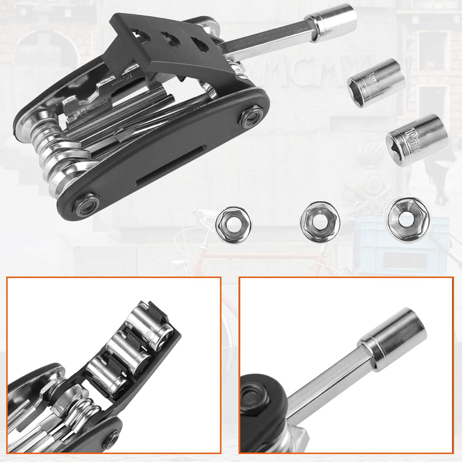 Thumbnail 3 de ROCKBROS Kit di riparazione 16 in 1 per bici, multiutensile pieghevole in acciaio