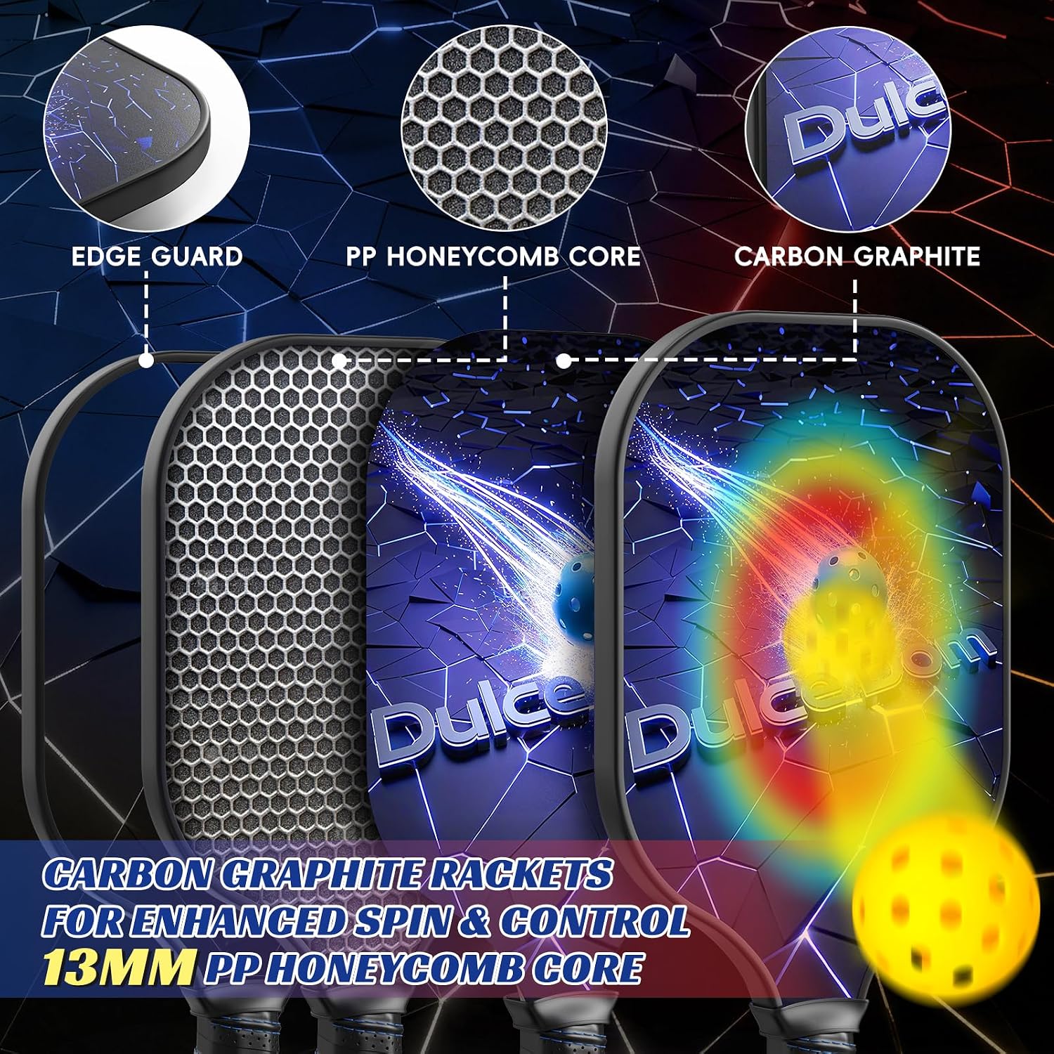 Detalle 2 de DULCE DOM Pickleball Paddle Set 13 mm Core