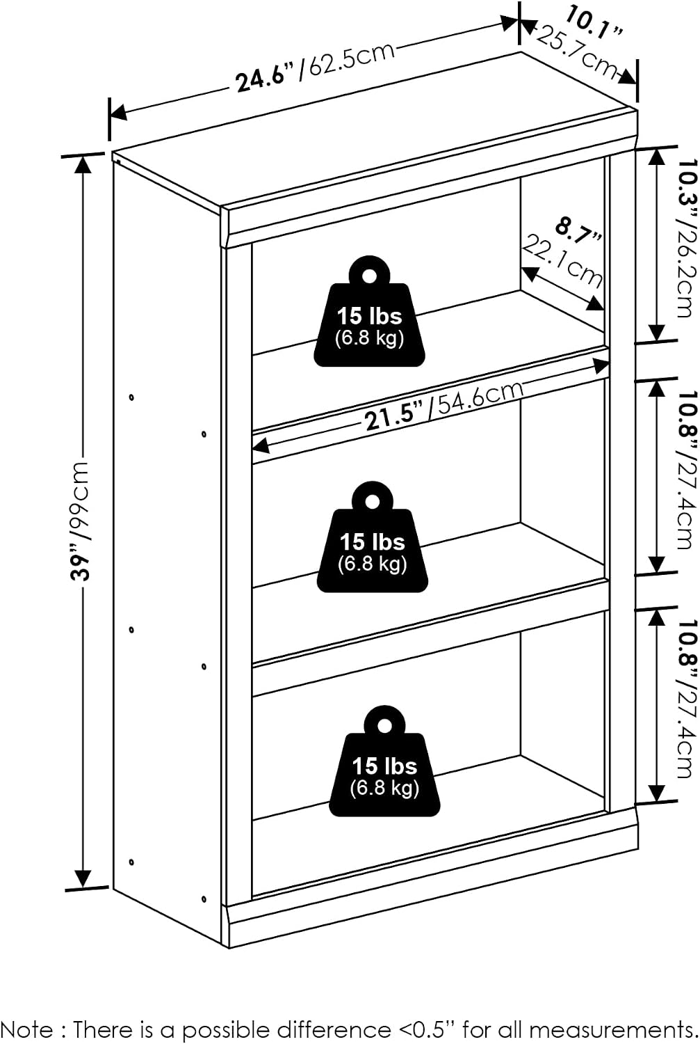 Detalle de Furinno Bookshelf 10.1 x 24.6 x 39 Inches