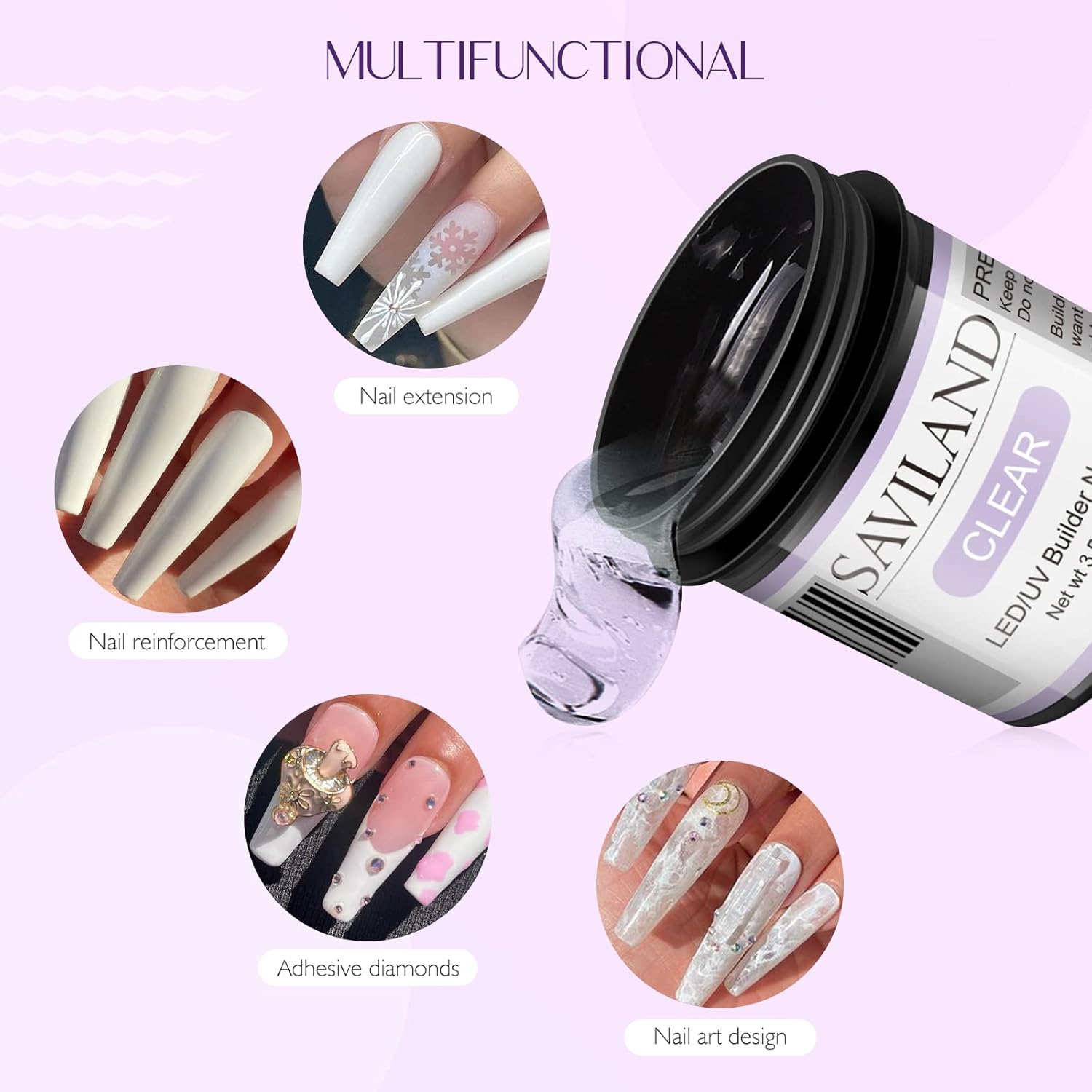 Thumbnail 2 de Kit Saviland Gel Construction UV : gel clair & nudes, pinceau, lime et 100 chablons