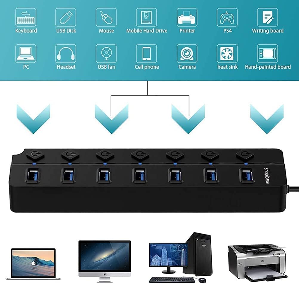Detalle 2 de shoplease S02 USB 3.0-hubb med 7 portar och individuella strömbrytare