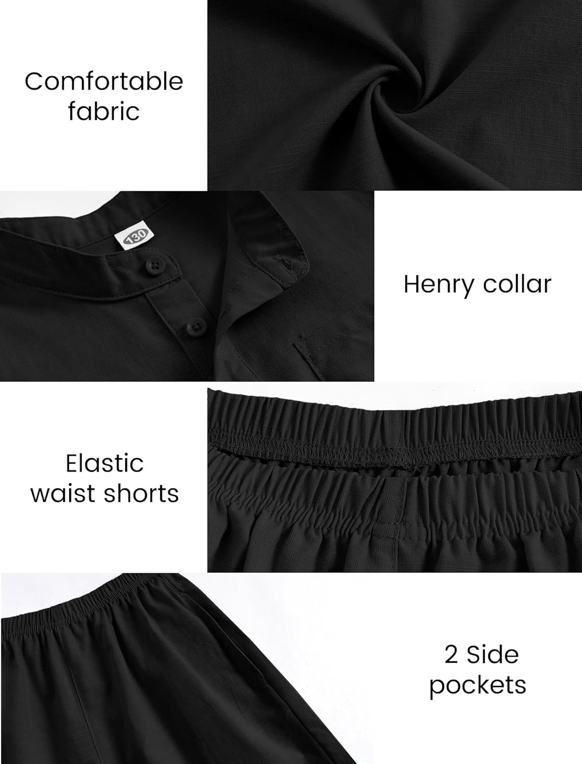 Detalle 2 de JiAmy Boys Clothing 2 Piece Set: Henley Top and Shorts Kit for 5–14 Years
