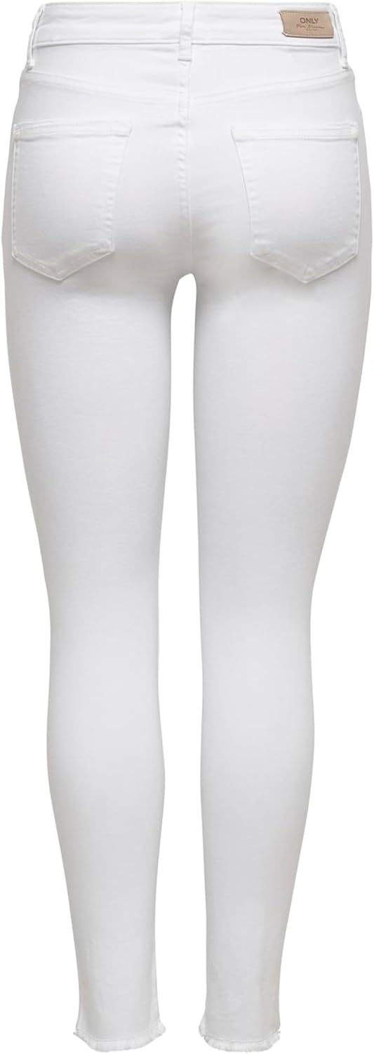 Detalle de ONLY Damen Skinny Fit Jeans, Mid Waist – Weiß, Größe L/32L (ONLBLUSH Life Röhrenjeans)