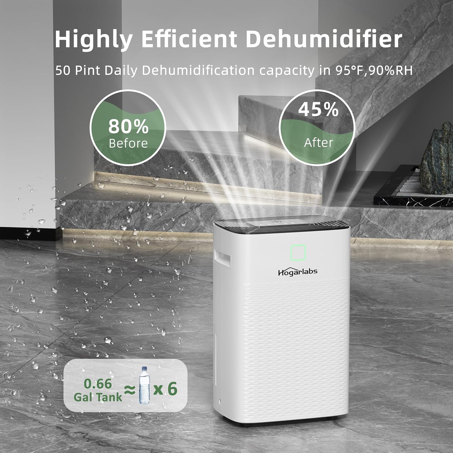 Detalle 2 de HOGARLABS 50 Pint Smart Dehumidifier with 3 Modes and Drain Hose