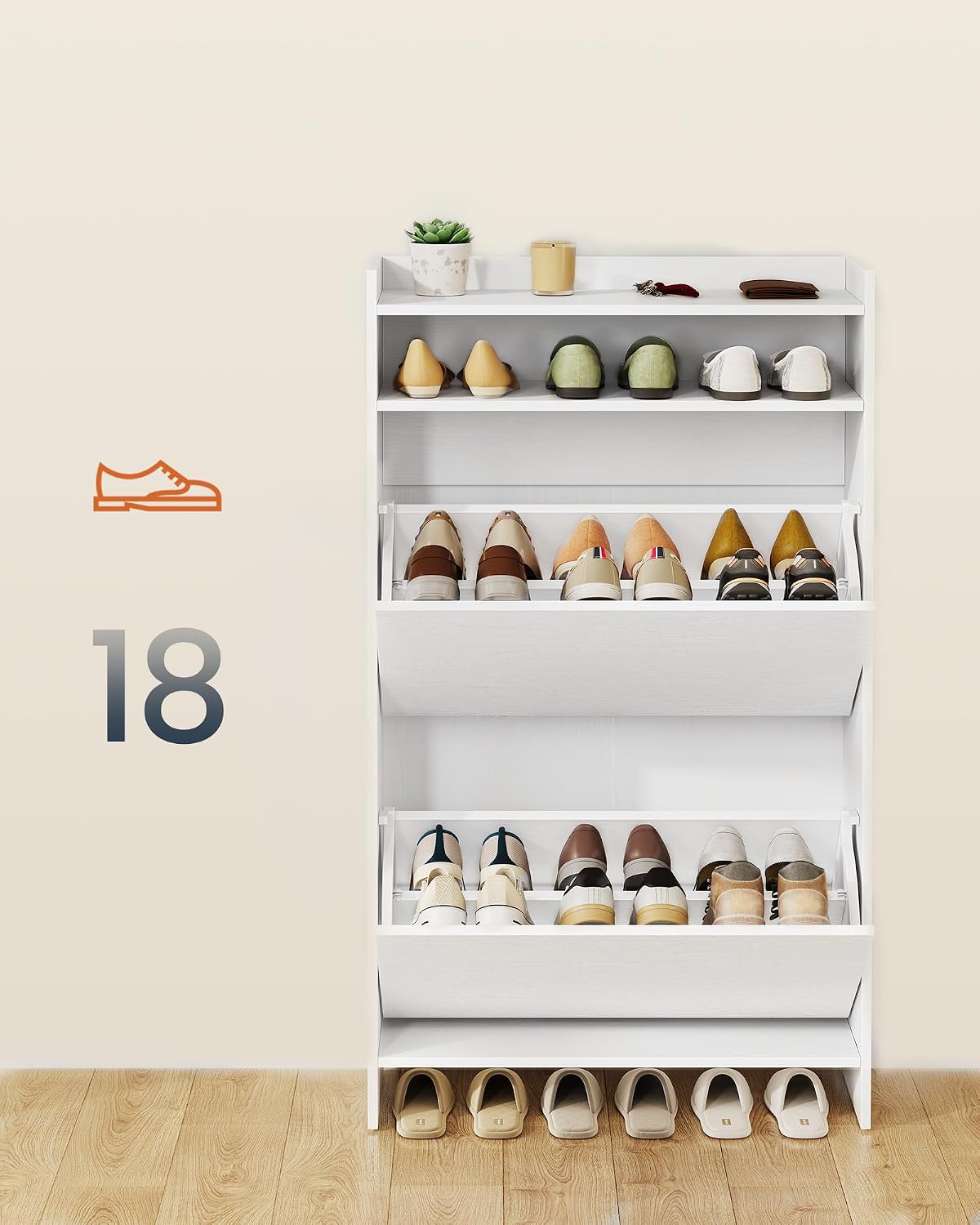 Detalle de SONGMICS HOME KADIN LBC228WE01 Shoe Cabinet, Tool-Free with 2 Flip Doors
