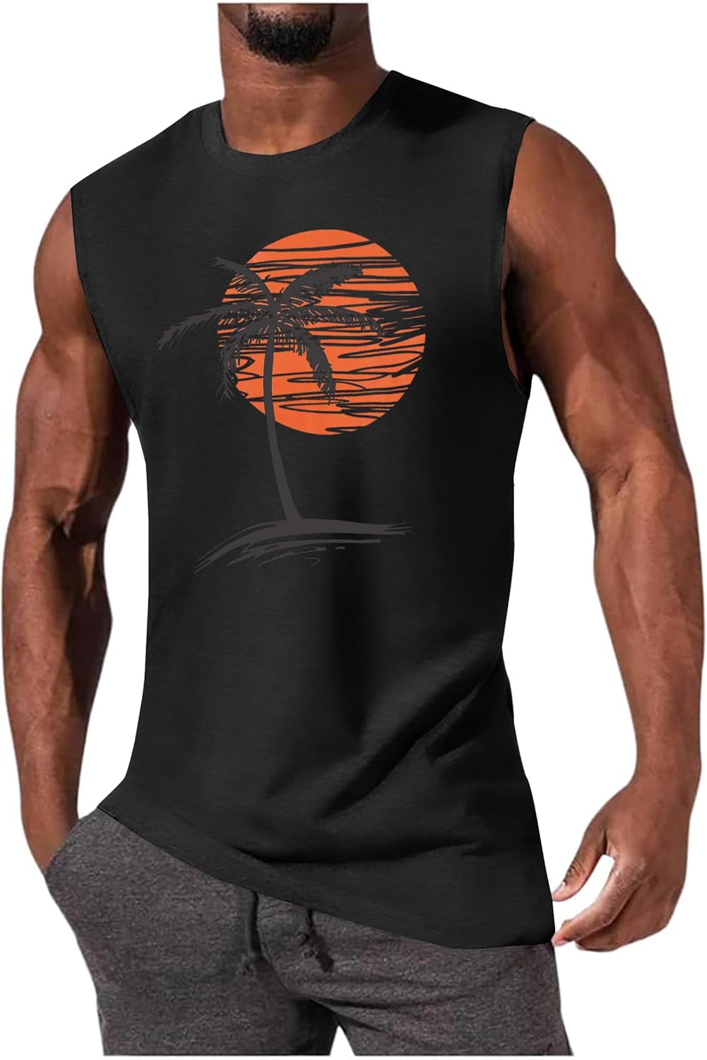 Detalle de iudam Tank Top Herren: Ärmelloses Baumwoll-T-Shirt mit All-Over Druck – Slim Fit